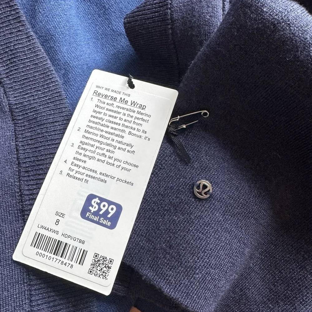 lululemon athletica NEW Reverse Me Wrap - Dark Blue Cardigan Reversible Wool